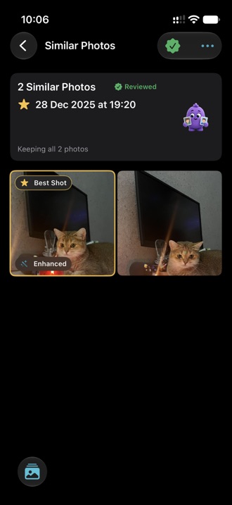 A group of similar photos with the best shot marked as enhanced.