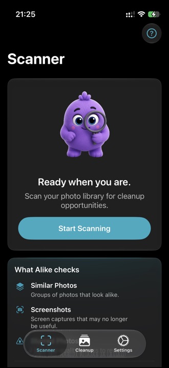 The Alike Scanner tab, ready to start a scan.