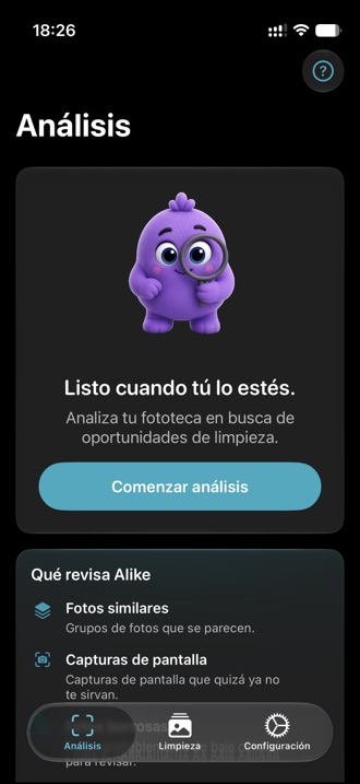 La pestaña de análisis de Alike, lista para empezar.