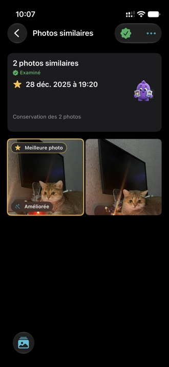 Un groupe de photos similaires, la meilleure prise marquée comme améliorée.