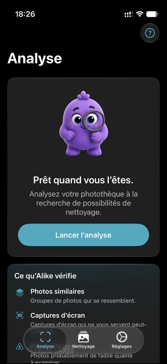 L'onglet Analyse d'Alike, prêt à lancer une analyse.