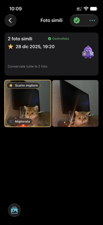 Un gruppo di foto simili con lo scatto migliore contrassegnato come migliorato.
