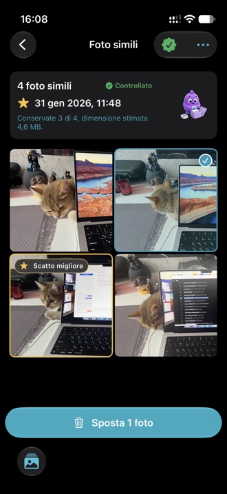 Un gruppo di foto simili con lo scatto migliore in evidenza e gli altri selezionati.