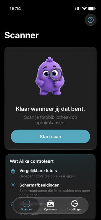 Het Scanner-tabblad van Alike, klaar om te scannen.