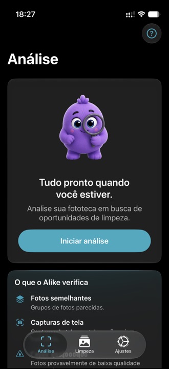 A aba de análise do Alike, pronta para começar.