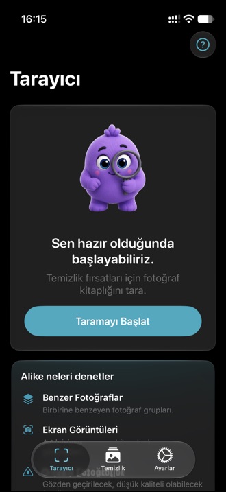 Alike'ın tarama sekmesi, taramaya hazır.