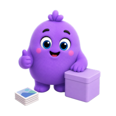 The mascot cheering beside a tidied photo library.